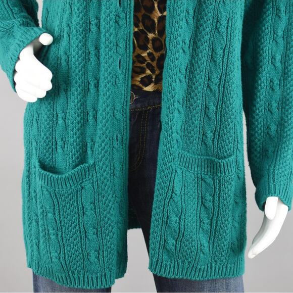 Karen Scott Vintage 80s Green Chunky Knit Long Length Cardigan Women's Large - Picture 3 of 10